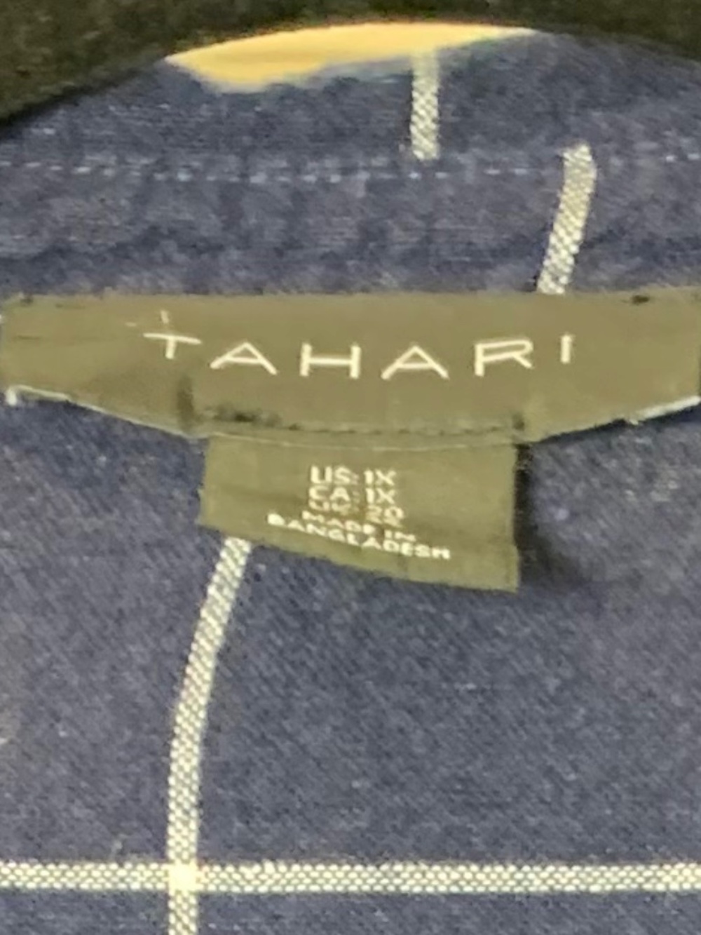 Tahari Navy Windowpane Linen Blend Blouse 1X Relaxed‎ Coastal Chic Top - Picture 7 of 8